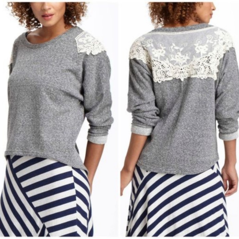 Anthropologie Lilis Closet Gray Lace Sweatshirt
